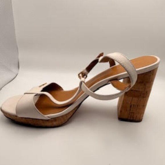 Coach White Leather Cork Block Heel Sandals 11B - Picture 6 of 16